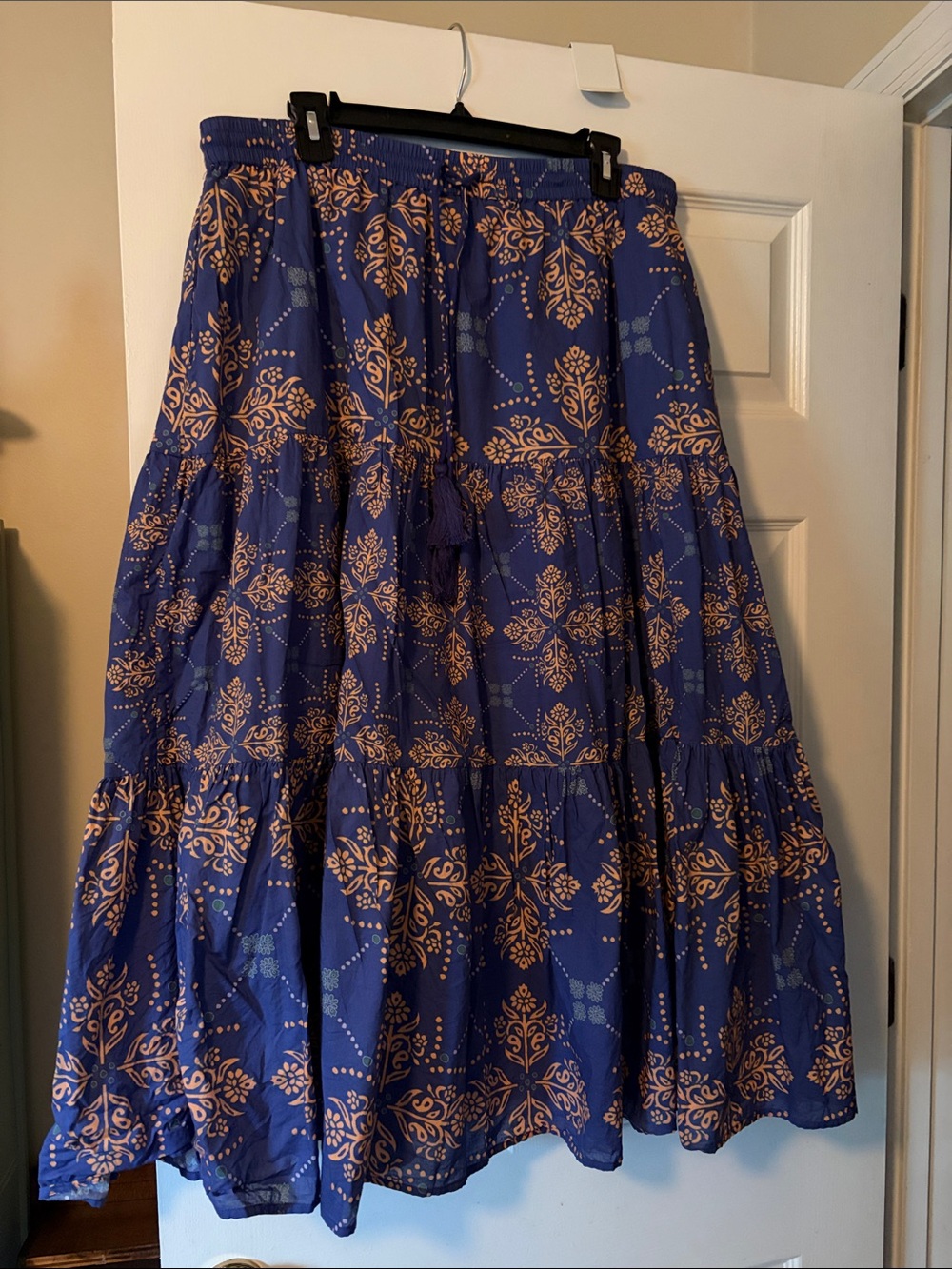 Philosophy Blue Maxi Skirt with Peach Medallion Print